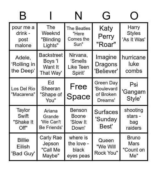 MUSIC! MUSIC! MUSIC! Bingo Card