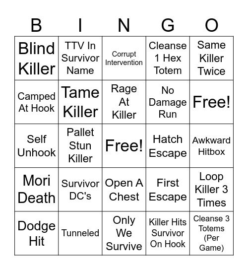 DBD Bingo Card