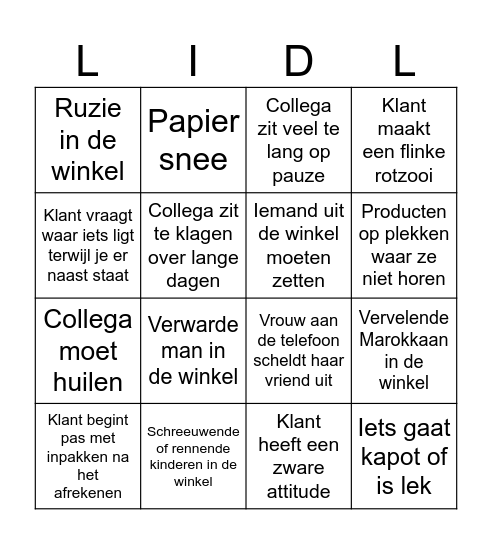 Lidl hel op aarde Bingokaart Bingo Card