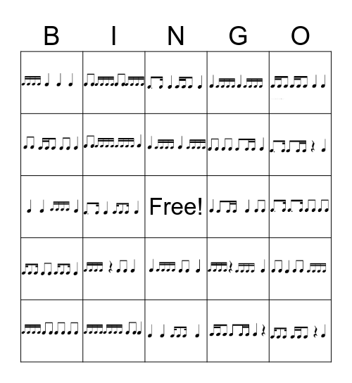 16th Note Patterns Bingo Card