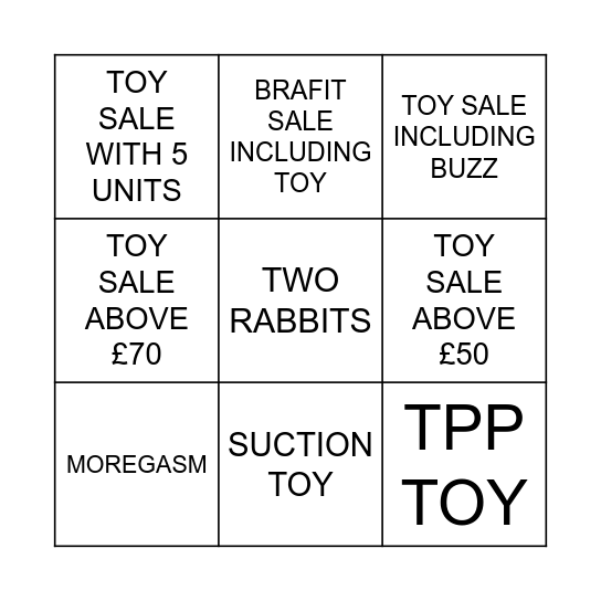 ANN SUMMERS TOY BINGO Card