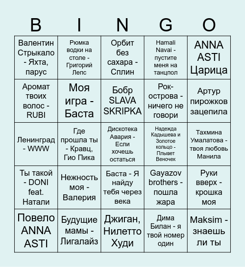 Музыкальное бинго Влада и Даши Bingo Card