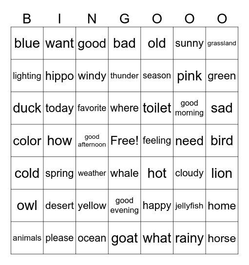 ASL Review 1-5 Bingo Card