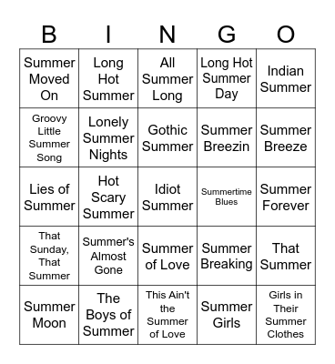 SUMMER ROCK-N-ROLL BINGO Card