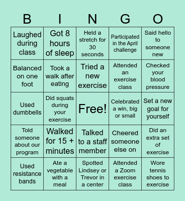 Kourage Health Bingo Card