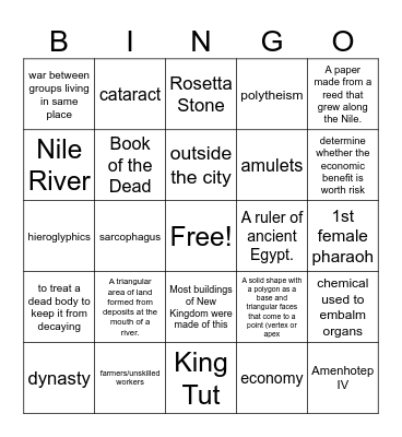 Ancient Egypt Bingo Card