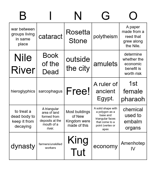 Ancient Egypt Bingo Card