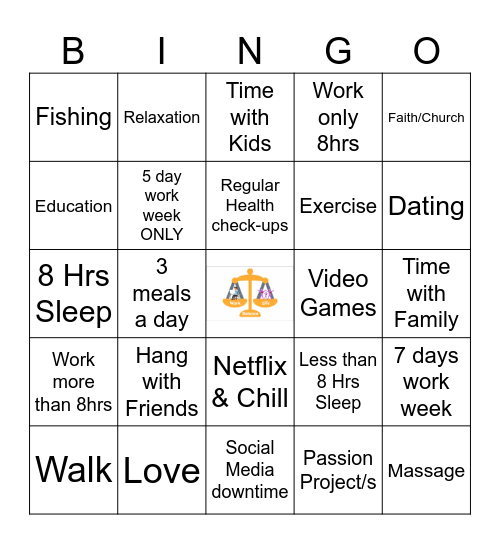 WORK-LIFE BALANCE Bingo Card