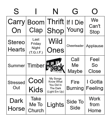 2010's Pop Bingo Card