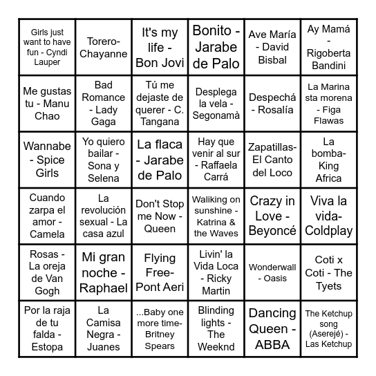 BINGO MUSICAL Bingo Card