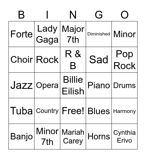 Music Bingo Card
