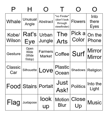 Laguna Street Photos Bingo Card