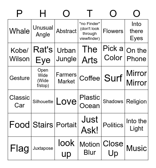 Laguna Street Photos Bingo Card