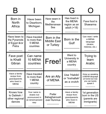 MENA Bingo Card