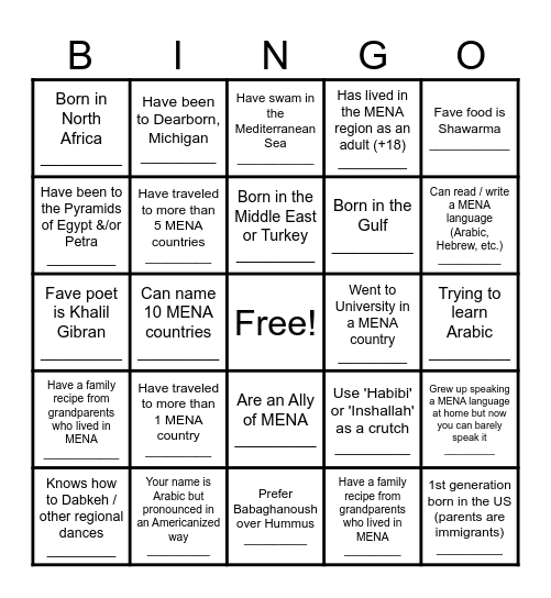 MENA Bingo Card