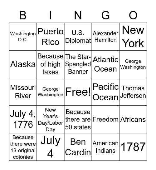 October 15, 2016 Bingo Card