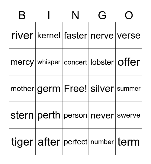 Red Word Bingo Card