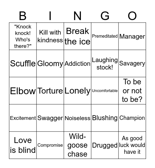 Shakespeare Bingo Card