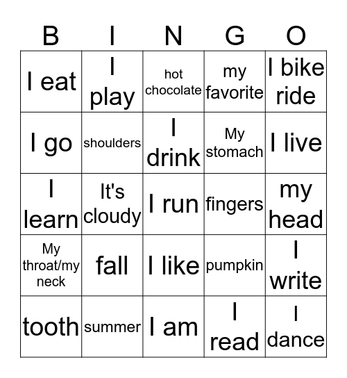 My Greek Words Bingo Card