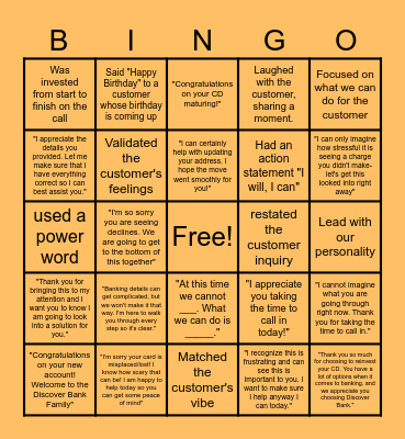 Acknowledgement BINGO Card