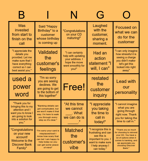 Acknowledgement BINGO Card