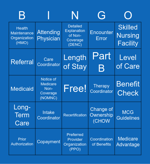 Managed Care Bingo Card