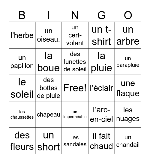 Le Printemps Bingo Card
