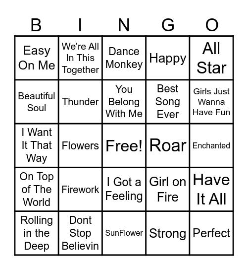 5th Grade Music BINGO Card