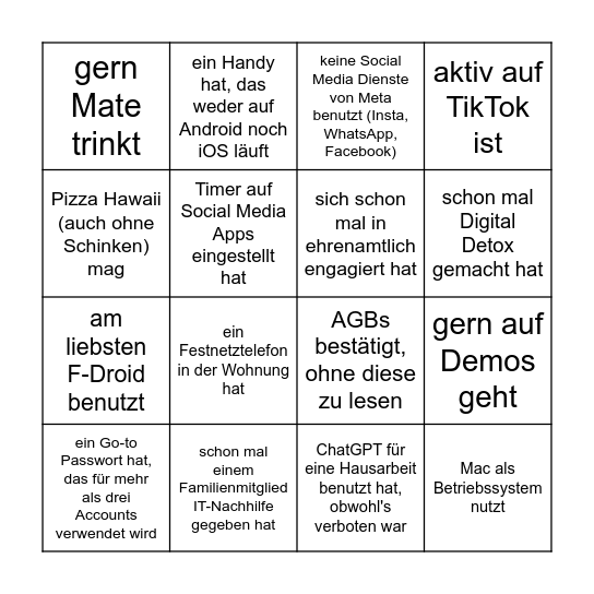 Finde eine Person, die ... Bingo Card