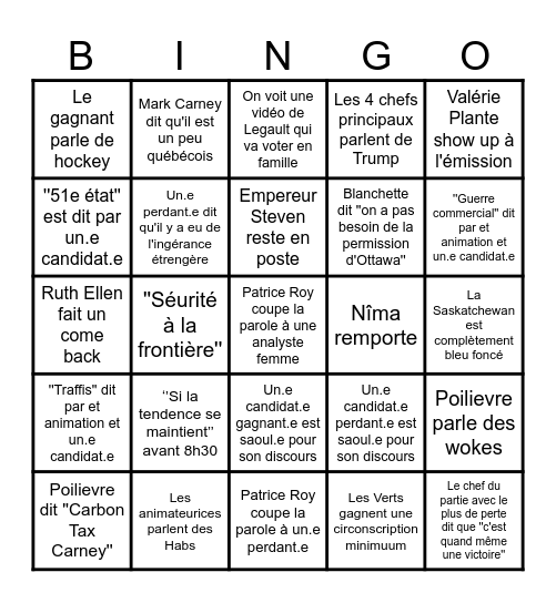 Élections fédérales 2025 Bingo Card