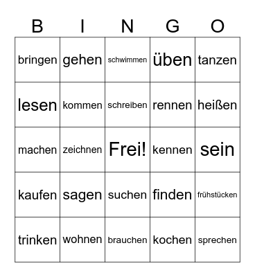 German verbs Bingo Card