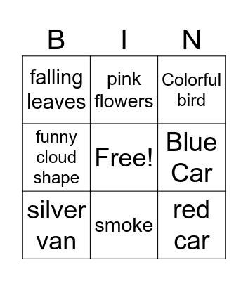 Nature Walk Bingo Card
