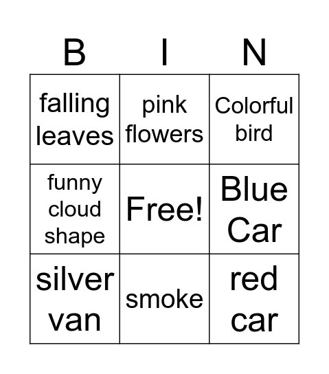Nature Walk Bingo Card