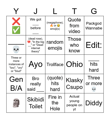 YT Shorts Comments Bingo Card