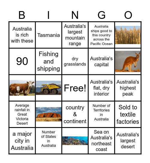 Australia's Geography Bingo Card