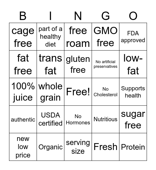 Food Advertising Buzzword Bingo Card