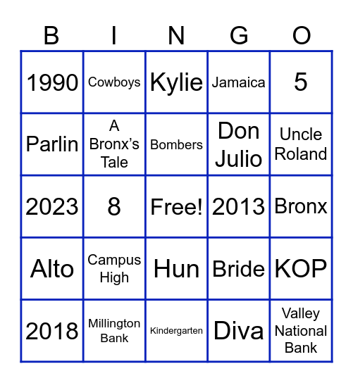 Bridal Shower Bingo Card
