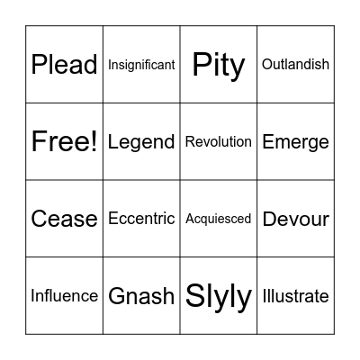 Vocabulary Review Bingo Card