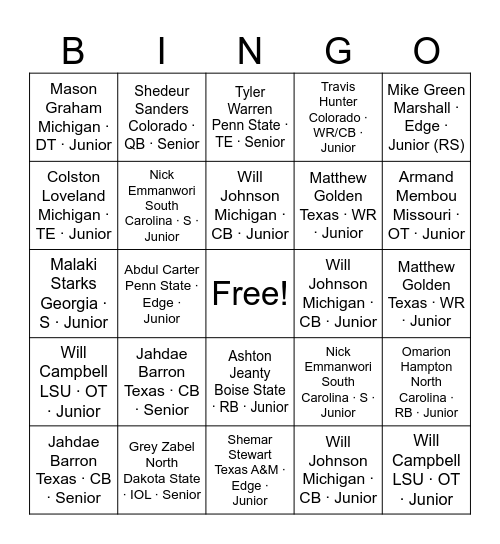 Untitled Bingo Card