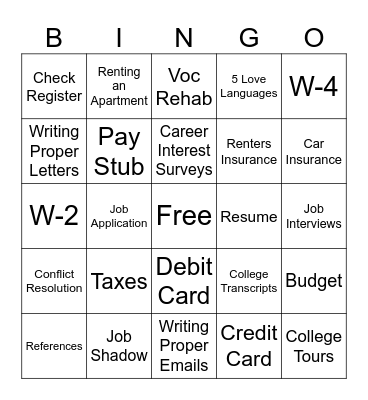 Transition Bingo Card