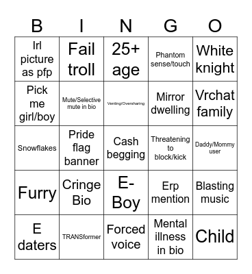Vrchat Bingo Card