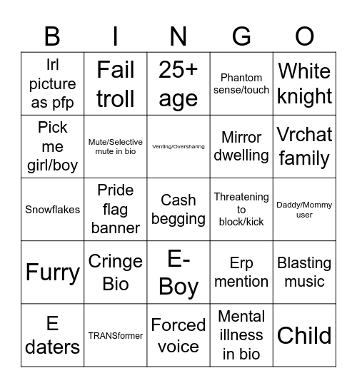 Vrchat Bingo Card