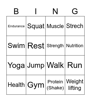 Fitness Signs Bingo Card