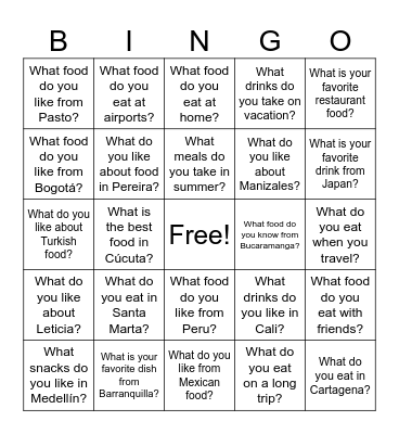 LA2 | PINT1 | Travel Questions Bingo Card