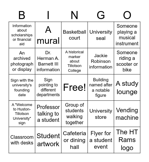 Huston-Tillotson Bingo Card
