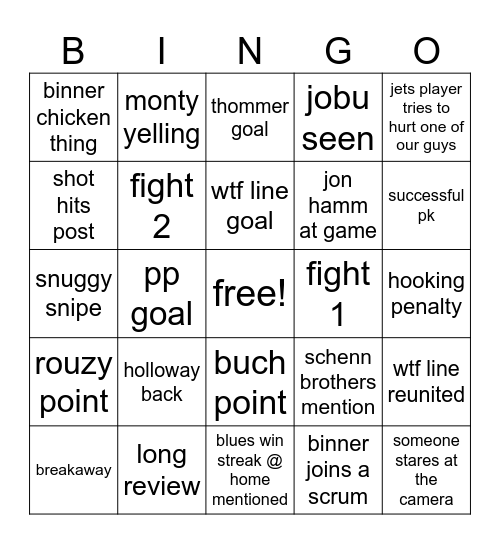 blues game three Bingo Card
