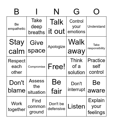 Conflict Resolution Bingo Card