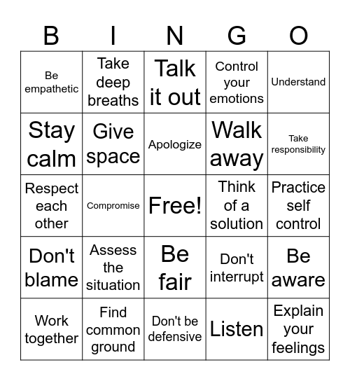 Conflict Resolution Bingo Card