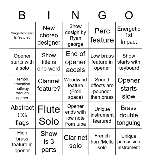 Show revel bingo Card