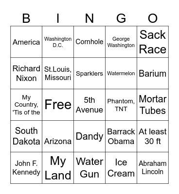 4th of July Bingo Card